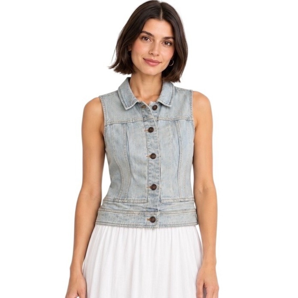 Anthropologie Pilcro Denim Vest Women's S Light Wash Fitted Button Front Western